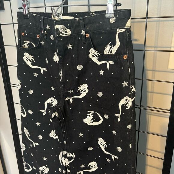 Zara The Trevor full length Off the Seas Black Jeans with White Mermaid Print - Picture 2 of 9